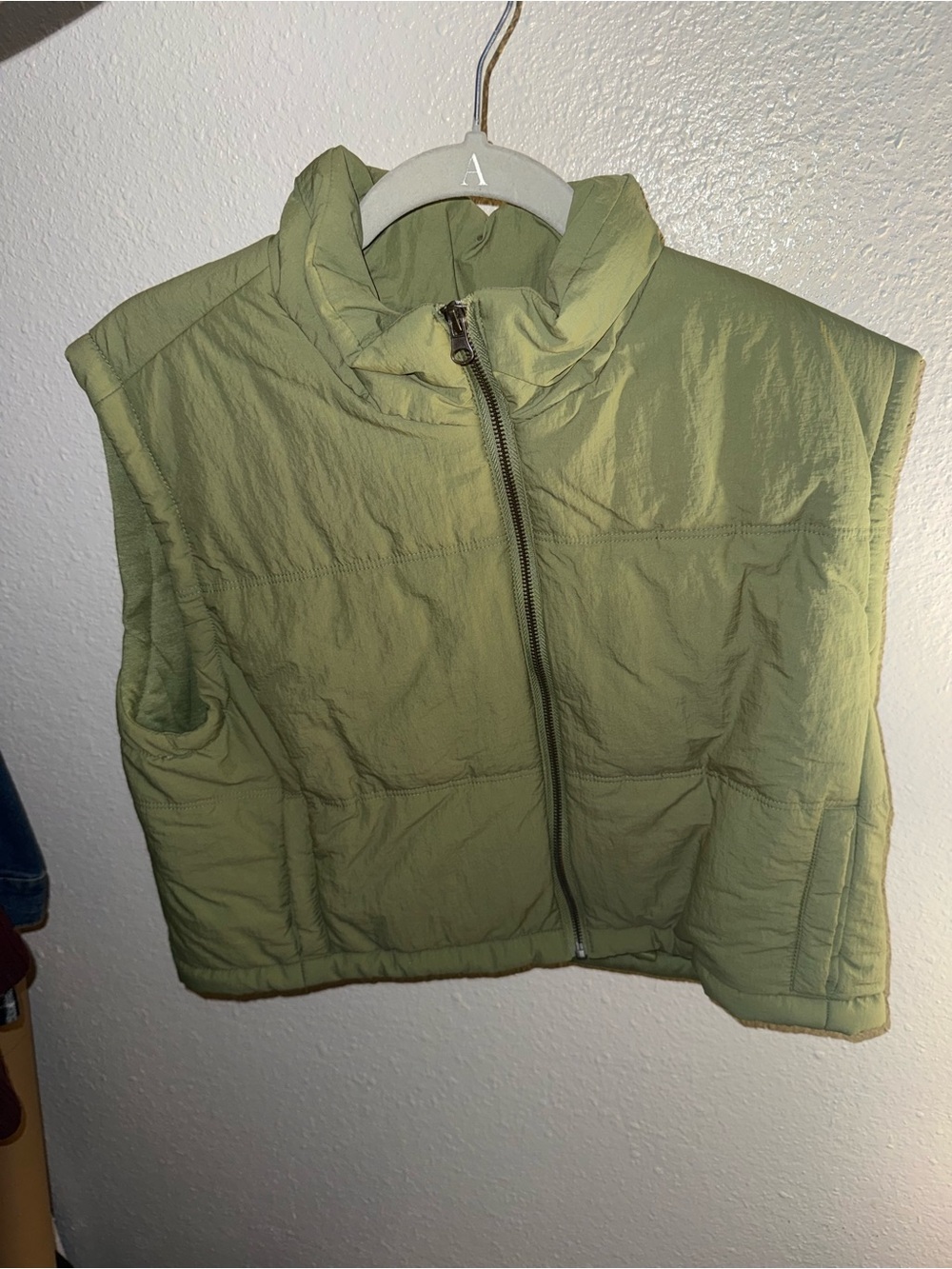 Women's Olive Green Puffer Vest - Lightweight Zip Front